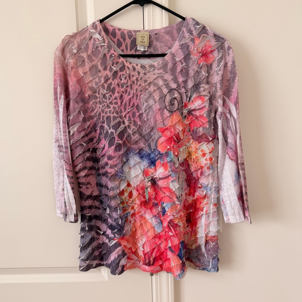 Jess & Jane USA Women's Floral Animal Print 3/4 Sleeves Y2K Casual Medium Spring